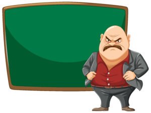 Grumpy Man in Front of Blackboard